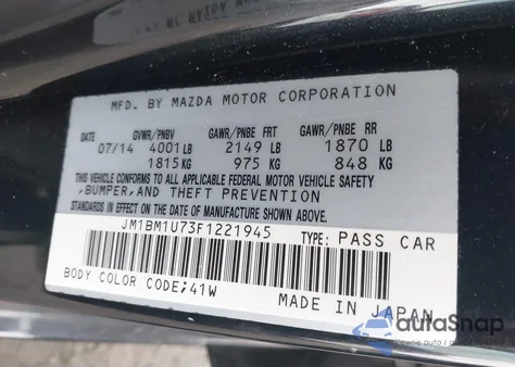 2015 Mazda Mazda3 I Sport from USA, damaged, VIN JM1BM1U73F1221945